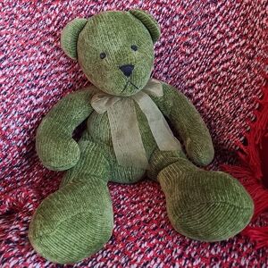 Pier 1 Imports Green Teddy Bear Chenille Plush Stuffed Animal Corduroy 16"